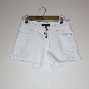 Sanctuary Midi Fray Eyelet White Shorts Size 27